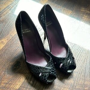 Stuart Weitzman black pumps - snake pattern, open toe